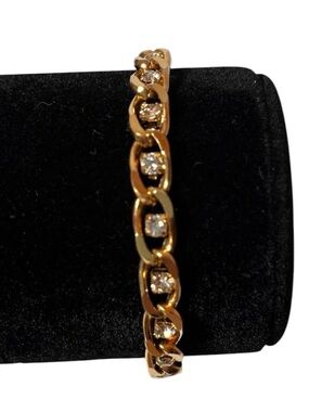 New Fifth Avenue Gold Link Tennis Bracelet w Sparkling Austrian Crystal Accents